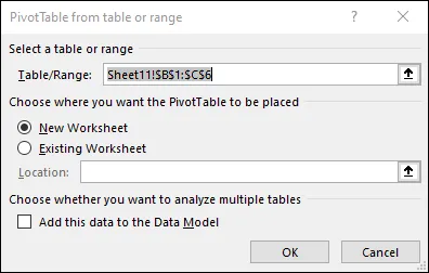 PivotTable from Range or Table