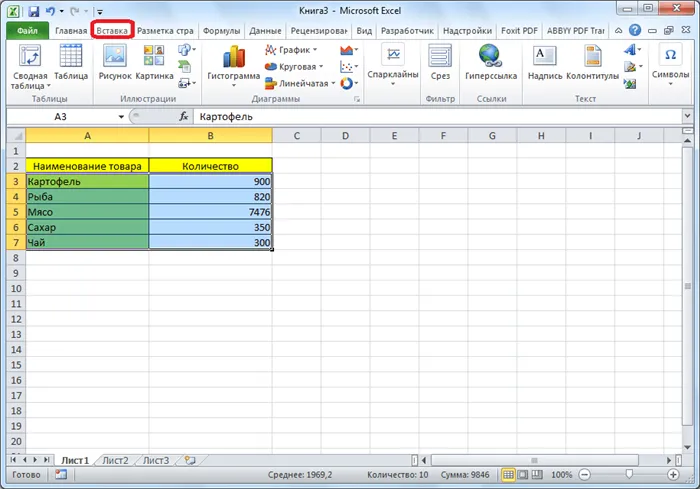 Выделение области таблицы в Microsoft Excel