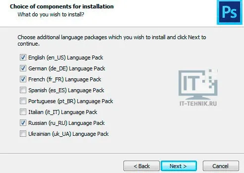 Мастер установки языков в Фотошоп CS6