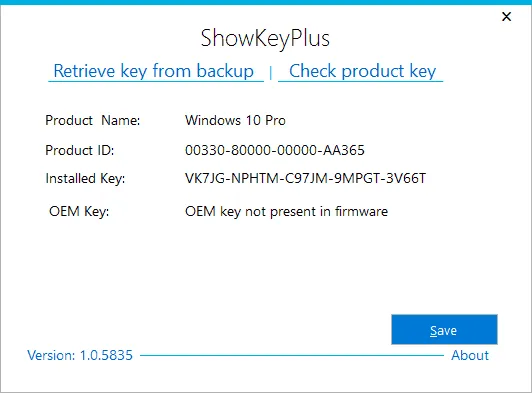 Посмотреть ключ Windows 10 в ShowKeyPlus