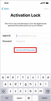используйте пароль устройства, чтобы снять блокировку активации без предыдущего идентификатора Apple ID и пароля