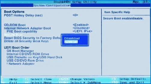 Отключение Secure Boot на ноутбуке HP