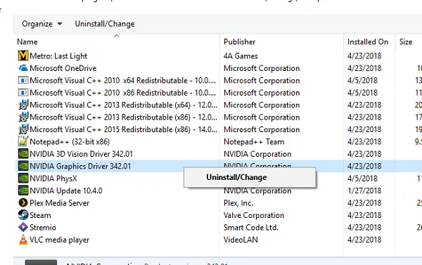 Удалить программу драйвера дисплея из Windows 10
