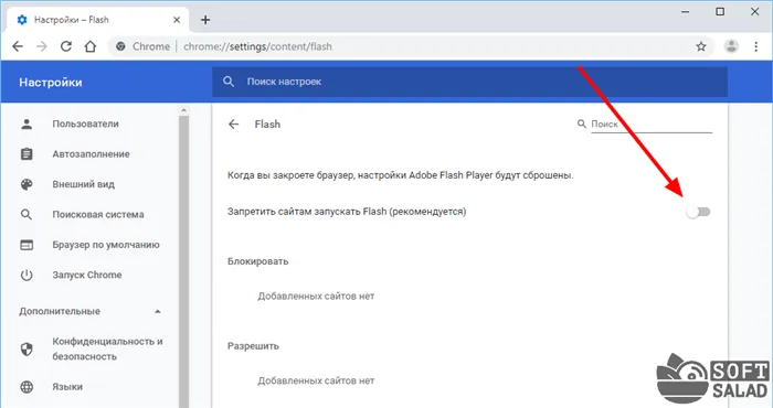 Включение Flash Player в Google Chrome