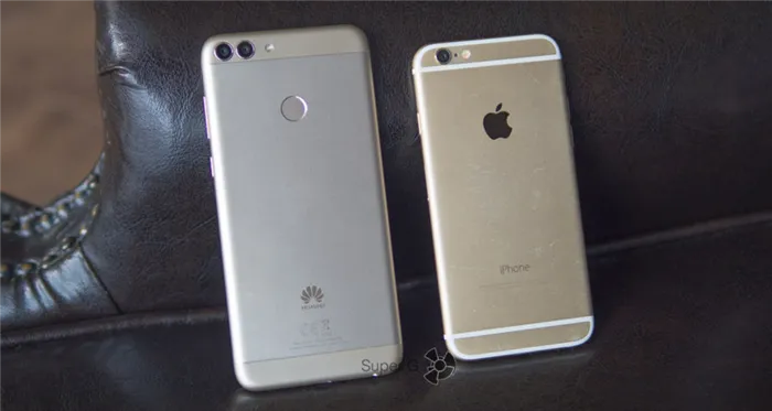 Huawei P smart (слева) и iPhone 6 (справа) в цвете Gold