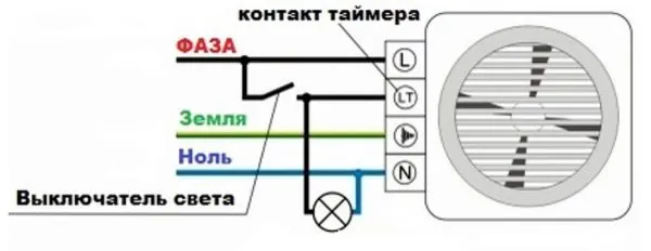 Схема подключения вентилятора с таймером в ванной