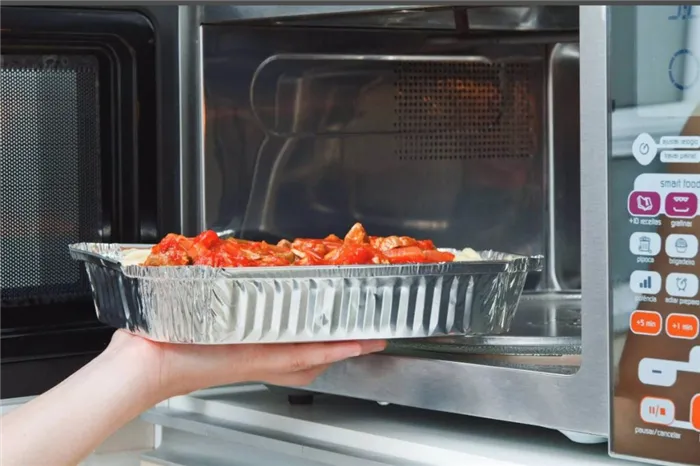 Контейнер из алюминиевой фольги для разогрева еды в микроволновке