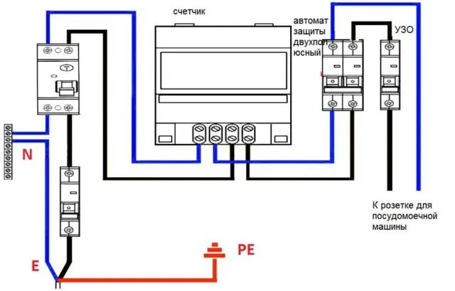 Схема линии электропитания для посудомоечной машины 