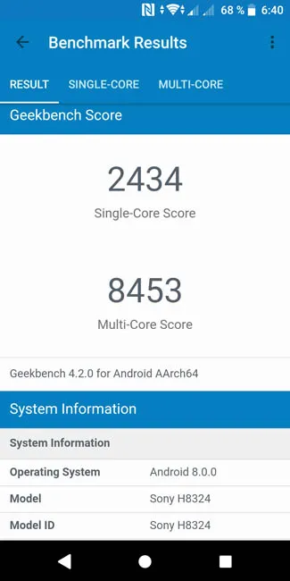 Тест производительности Sony Xperia XZ2 Compact в Geekbench 4